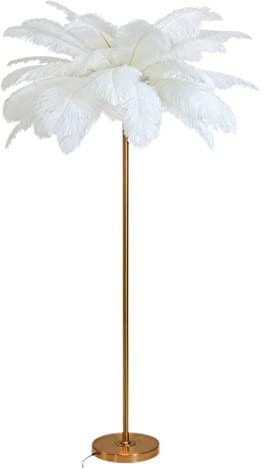 REVIOX Lampadaire Palmier, éLéGant Lampadaire Plume D'Autruche Naturelle, Lampe De Chevet Chambre Princesse Romantique, éClairage DéCoratif (Blanc,63inX23.6in)
