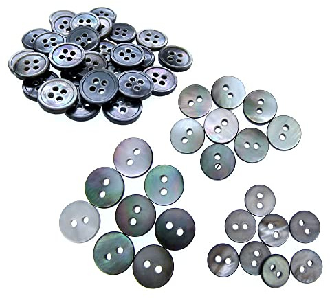 DYETEE 30 Stück Schwarze Perlmutt-Hemdknöpfe, Muschelknöpfe, schwarz schillernde Knöpfe, 9 mm ~ 11,5 mm