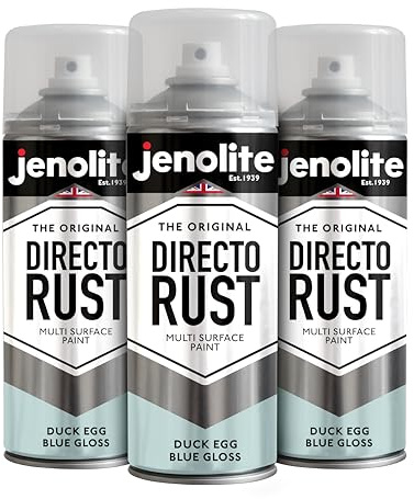 JENOLITE Directorust Spray Paint Duck Egg Blue 3 x 400ml Gloss Finish | Multi-Surface Spray Paint for Metal, Wood, Plastic, All-In-One Primer, Undercoat and Topcoat for Interior & Exterior use