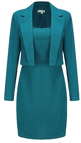 EXLURA Women's Professional Business Lightweight Blazer Dress Suit Sets 2 Piece Work Office Fashion Outfits Blue
