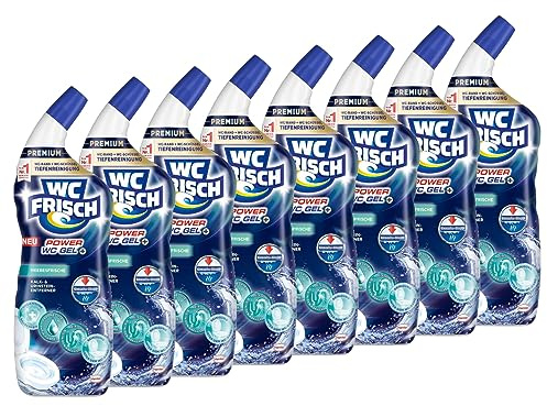 WC Frisch Power Gel WC Reiniger Meeresfrische (8x 750 ml) – Für Tiefenreinigung bis in den Abfluss & unter dem WC-Rand