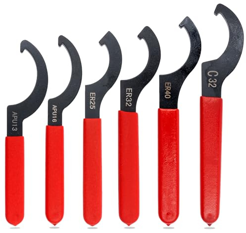 MSYU Coilover Adjustment Wrenches Set, 6 Pieces Coilover Wrench Shock Spanners Hook Wrenches Tools, C-Shape Spanners for Suspension System (Red & Black)