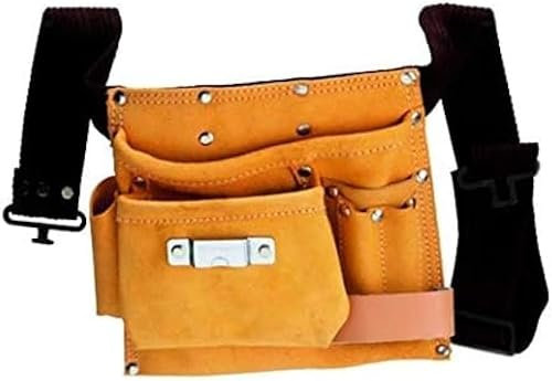 bricoleva.it Borsa Porta Attrezzi 2+2 in Vera Pelle per Carpentiere Elettricista, 2 tasche (1 grande e 1 media) e 2 asole martello e portatenaglia, Borsa Porta Utensili Manuali