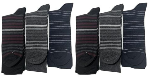 COSHAL® 6 par mäns Bigfoot diabetiker strumpor bred topp mjuk manschett ankel icke-elastiskt grepp ödema vänlig svullna fötter icke-bindande cirkulerande strumpa UK storlek (11-14) (LINE/RANDIG (6