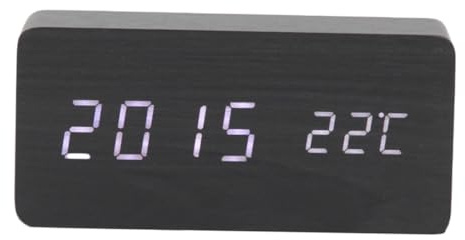 Zerodeko Umweltfreundliche -tischuhr Schwarz Holz Weiß Alarm Kalender Thermometer Sprachsteuerung Batteriefrei