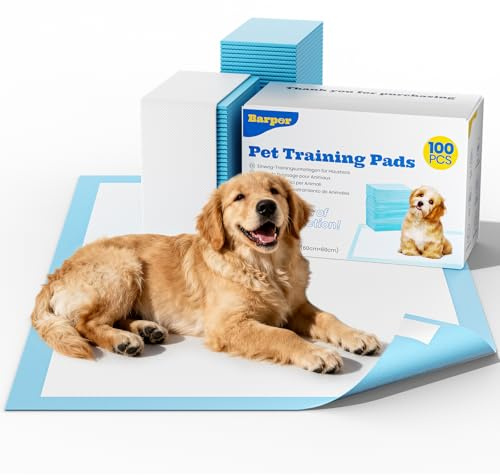 Barpor PIPI Matten für HundeTrainingspads für Hunde 100 Stück 60x60cm | Trainingspads für Hunde Inkontinenzunterlage Einweg Wickelunterlage 5-Lagiges Design mit Schnell Trocknender Oberfläche