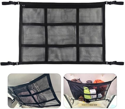 Rete portaoggetti pieghevole per auto, 1 pezzo, per auto, accessori interni auto, tetto a doppio strato (nero)
