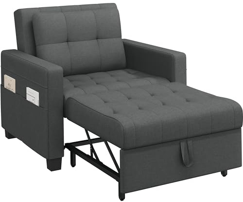 Yaheetech Sleeper Sofa Chair Bed Convertible Fabric Sofa Chair 3-in-1 Adjustable Sleep Bed Pullout Couch for Living Room/Apartment/Small Space, Dark Grey