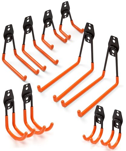 Set of Ten Heavy Duty Hooks for Hanging Anything -Great for Garage Storage - Shed Hangers for Garden Tools - Ladder Hook or J Hooks for shed Storage Solutions