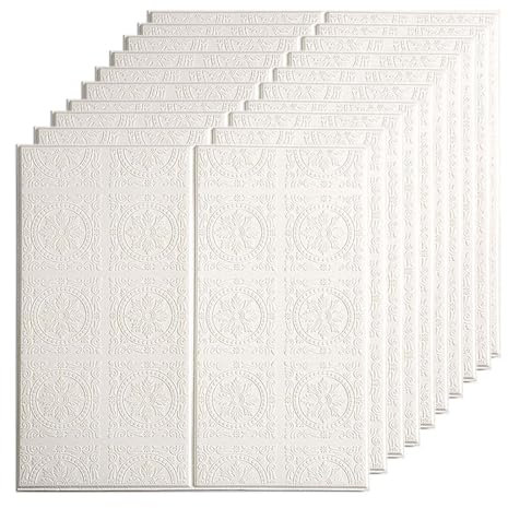 QYANPEN 15 Stück Wandpaneele 3D-Strukturtapeten 60x60cm, Selbstklebende DIY-Wandaufkleber, wasserdichte PE-Schaumstoff-Wandfliesen für dekorative Hintergrundwände, Weiß