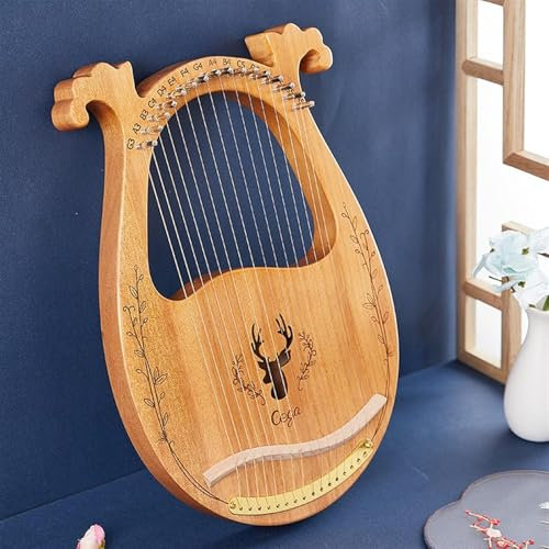 Anfänger 16 Saiten Harfe Instrument,Klein Tragbar Zither Instrument for Anfänger Musik Lyre Harfe Mit Ersatzsaite Stimmschlüssel Plektren Und Handbuch (Color : Log)