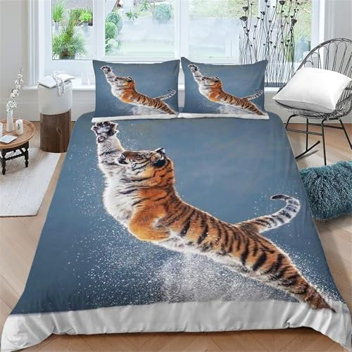 Bettwäsche 135x200 Tiger Muster Weich Bequem Atmungsaktiv Hypoallergen 3D Sommerbettwäsche Bettwäsche Set + 1 Kissenbezug 80x80 cm,Geeignet für Jungen Mädchen Kinder