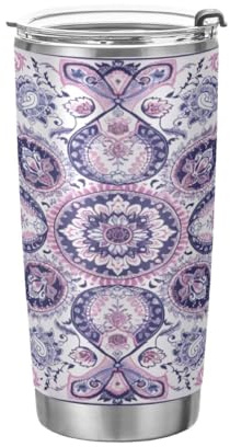 JUMBEAR Vaso bohemio de acero inoxidable aislado al vacío de 590 ml, taza térmica de viaje para agua y café, doble pared con recubrimiento en polvo, a prueba de derrames, para el hogar y exteriores