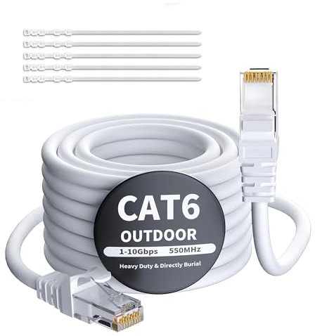 Mygatti Câble Ethernet CAT 6 - 7,5 m - Blanc - Pour l'extérieur et l'intérieur - Étanche - Pose directe - Câble réseau Gigabit - UTP, CCA - RJ45 - Pour caméra POE, routeur, modem, commutateur + 25