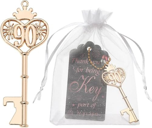 WAYTOSUC 48PCS 90th Birthday Bottle Opener 90 Souvenir Party Supplies Key Opener 90th Baby Birthday Return Gifts Wedding 90th Anniversary Party Decor (48,90th key)