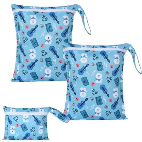 OTraki 3Pcs Wet Bag Wetbag Kindergarten Wiederverwendbare Nasse und Trocken Wickeltaschen mit Reißverschluss Organizer Beutel mit Griff für Fitnessstudio Schwimmen für Kleinkind-Windeln, Reisen