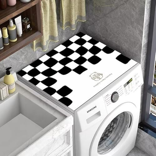 Housse De Protection Pour Machine À Laver Top 60X60Cm Grille Noire Tapis De Protection Antidérapant Pour Seche Linge, Dessus Imperméable Tapis Lave Linge Pour Cuisine Maison Salles De Bains