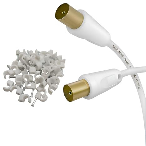 Reulin Cavo di Prolunga TV Maschio/Femmina da 2.5m Cavo Coassiale per Antenna 2,5 m Filo RF 3C2V Slim Placcato Oro Bianco 2,5 Metri
