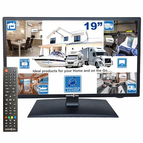 Unispectra ® 19” ELED HD TV: 12V / 230V sintonizador Triple, 2X Puertos HDMI y USB. Delgado TV 12V para Autocaravana, Furgonetas, caravanas, Camping, Camiones, Barcos, Cocina y el Dormitorio