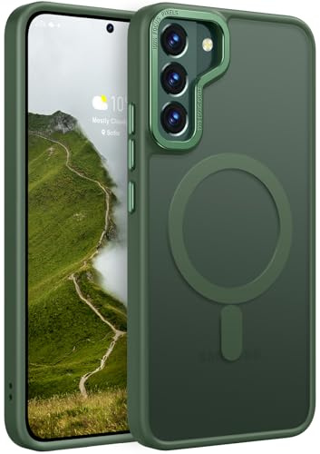 Rayboen for Magnetic Samsung Galaxy S22 Plus Case, [Compatible with Magsafe] Translucent Hard Back, Soft Edge, Shockproof Protective, Skin Friendly Feel Slim Fit Phone Cover for S22 Plus, Matte Green