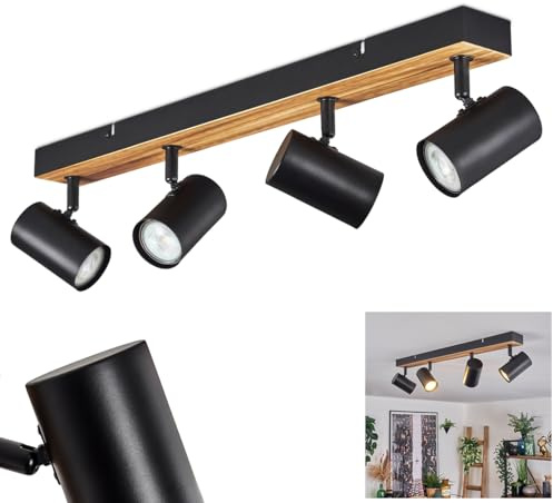 HOFSTEIN Deckenleuchte Gesteira, 4-flammige Deckenlampe aus Metall/Holz in Schwarz/Dunkelbraun, moderne Leuchte im Boho-Design, verstellbare Schirme, GU10, Esszimmer, Wohnzimmer, Küche, Schlafzimmer