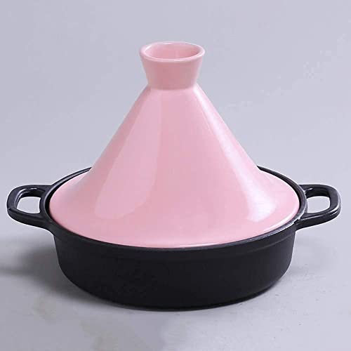 IOJKJGYTF Marmite en céramique avec couvercles, marmite à tajine en Fonte 20 cm, marmite à tajine avec Base en Fonte émaillée et Couvercle en Forme de cône, cocotte à ragoût sans Plomb, Cuisson Lente