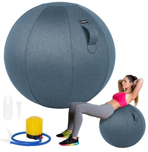 Leogreen Palla Seduta Ufficio di Dimensioni 65CM Palla Fitness Postura Ergonomica Attivazione con Copertura in Lino con Pompa, Palla per Pilates Esercizi Ginnastica e Yoga Gravidanza