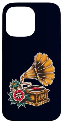 Vintage Grammofono Giradischi Vecchia Scuola Tatuaggio Retro Custodia per iPhone 14 Pro Max