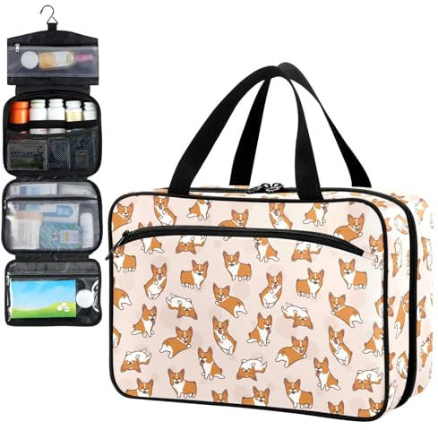 Fustylead Lustige, freche süße Cartoon-Corgi-Reise-Medizin-Organizer-Tasche, zur Aufbewahrung zu Hause, Erste-Hilfe-Set, großes Pillenetui mit Reißverschluss für Pillenflasche, Vitamine und