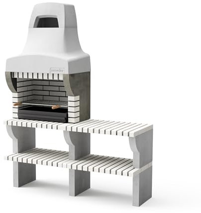 MOVELAR - Barbacoa de obra con Caballete lateral Bailen Plus 1 (Beige, Gris - 165 x 58 x 58 cm) - Uso en Exteriores