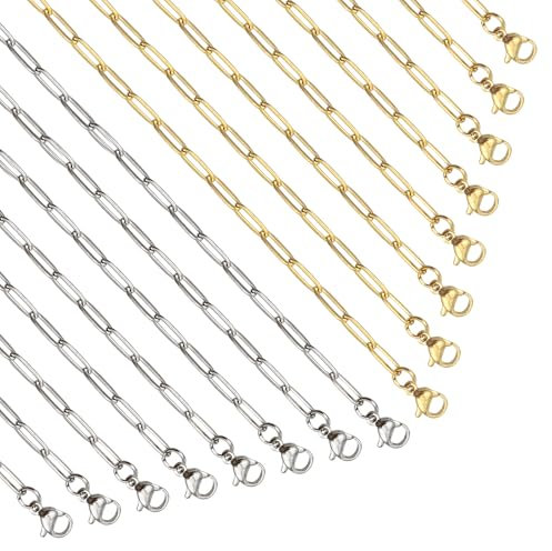 TOAOB Edelstahl Halskette Gold Silber 16 Stück Gliederkette Chain 45 cm Kette Bordsteinketten mit Karabinerverschluss für Schmuckherstellung Handwerk Anhänger Armband