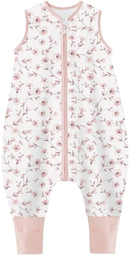 Teechodina Baby Schlafsack mit Füßen 100% reine Baumwolle 1.5 Tog Kinder Ganzjahres Schlafsack mit Beinen kleinkind Schlafanzug für Jungen und Mädchen, 1.5 Tog/Kirschblüte, 90cm/Baby Höhe 95-105cm