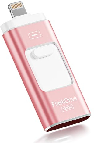 ROSPE Memoria USB de 128 GB para iPhone, con certificación MFi – Memoria externa iPhone, memoria Lightning USB para teléfono/iPad, Pen Drive 3 en 1 compatible con Android y PC, USB 3.0 para copia de