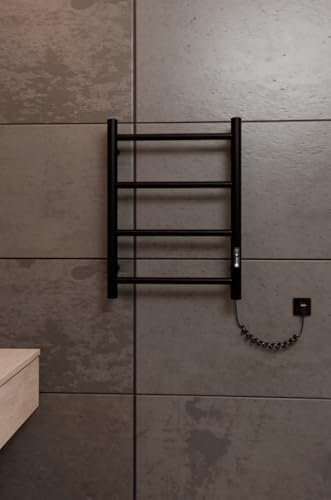 Elegante radiatore elettrico nero 510 x 400 mm – 45 W – Termostato & Timer – IP44 – Per bagno e hotel di design