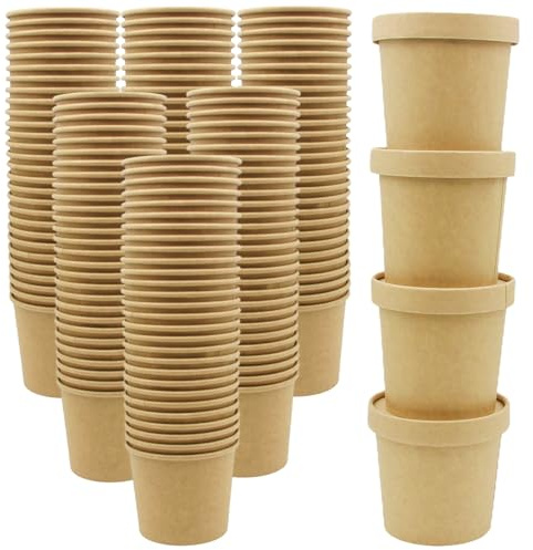 Zentriqlla 60 Pack 12 oz Kraft Paper Soup Containers with Lids, Disposable Ice Cream Cups, Microwave and Freezer Safe To Go Food Storage Bowls for Parties, Christmas, Takeout, Picnics