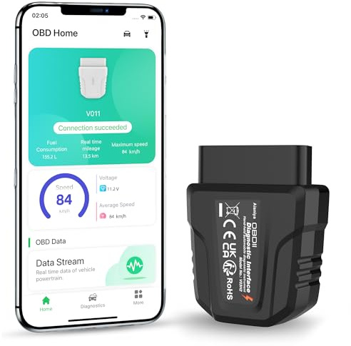 Aisniya OBD2 Bluetooth 5.4 Diagnosis, OBD Coche Diagnóstico Monitoreo en Tiempo Real de Seguridad Vehicular Lector de Código Compatible con iOS, Android