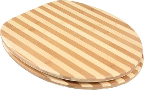 ADOB, WC Sitz Klobrille Bambus gestreift, Bamboo Natur, nachhaltig, warm, rostfreie Edelstahlscharniere, universalpassend, 33331