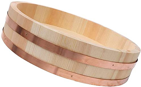 Grand bol à riz à sushis en bois avec fond plat, bois de Sawara et bandes de cuivre, outil essentiel de cuisine pour sushis, 30 cm