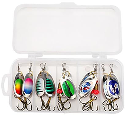 LIUZIKUN 10 señuelos de Pesca de Trucha, cucharas de Pesca, cucharillas de Metal, cebos Duros con Anzuelo Triple, Lentejuelas, crankbaits, fáciles de Usar.