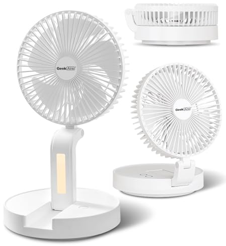 Geek Aire Personal Cooling Fan that Blow Cold Air, Portable Rechargeable Desk Fan with LED, Oscillating Standing Table Fans, Battery Powered Floor Fan for Bedroom, Travel, Dorm, Cruise RV Essentials
