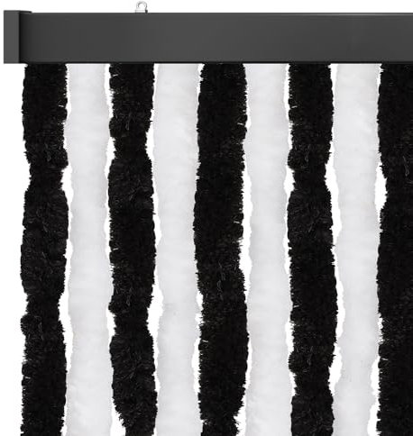 Arsvita Rideau anti-insectes, 100 x 200 cm (largeur x longueur), en molleton, noir et blanc, pour camping, terrasse, pavillon ou porte de balcon, diamètre 4 cm
