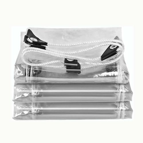 Amunpitic Telo Trasparente per Esterno con Occhielli 2x13, Telone Trasparente Impermeabile per Esterno, Teloni Plastica Trasparente PVC, per Copertura Sole, Pioggia