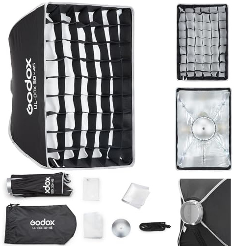 Godox Godox Softbox Boîte à lumière parapluie à dégagement rapide avec support Bowens et diffuseurs intérieurs amovibles pour photographie, diffusion en direct et portrait 30 x 45 cm