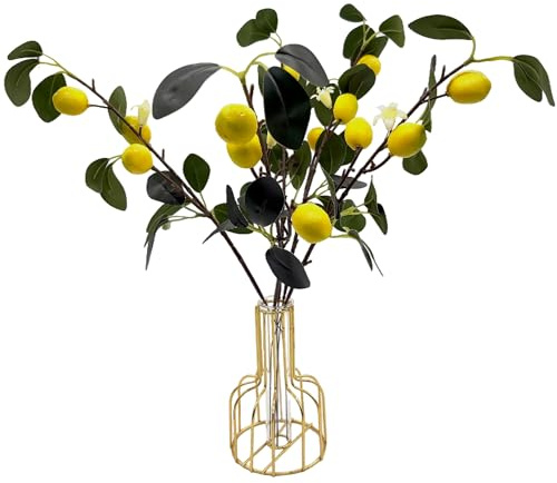 DHER 5pcs Ramas de limonero Artificiales, simulación de decoración de Frutas, para el hogar, decoración de la Mesa, Boda, decoración del hogar de Navidad Fiesta (Limón con Flores)