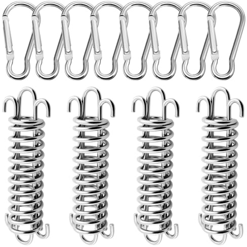 4 Sätze Edelstahl Zugfedern mit Haken, Hochfeste Spannfedern als Befestigungsset für Sonnensegel, Camping Markisen und Outdoor-Zubehör – Rostfrei & Sichere Montage