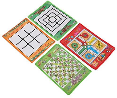 TIKATARER Ludo Board Game Set, Snake And Ladder Kids Nine Men's Morris Snake And Ladder Chess Portable Flying Chess Ludo Board for Family Game 4 in 1 Set