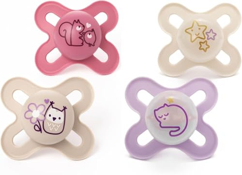 MAM Original Start Day & Night Soothers | 0-2 Months | 4 Pack | Includes 2X Glow in The Dark Dummies | Orthodontic Design | Baby Accessories | Pink (Various Designs)