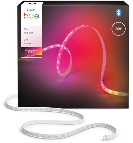 Hue Flux 3-Meter LED Strip Light, 1200 lm, Vibrant Color and Ambiance, Flexible Indoor Lighting, Chromasync™ Color Blending, RGBWWIC, Cuttable, Extendable, Reusable, App and Voice Control