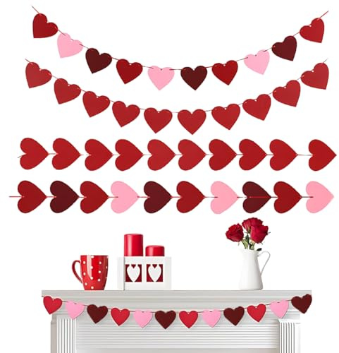 LACHT 4 pezzi Ghirlanda Cuore Decorazione San Valentino, cuore,petali matrimonio da lanciare,Ghirlanda Pendente Rossa in Glitter, Decorazione Romantica per Proposta di Matrimonio,