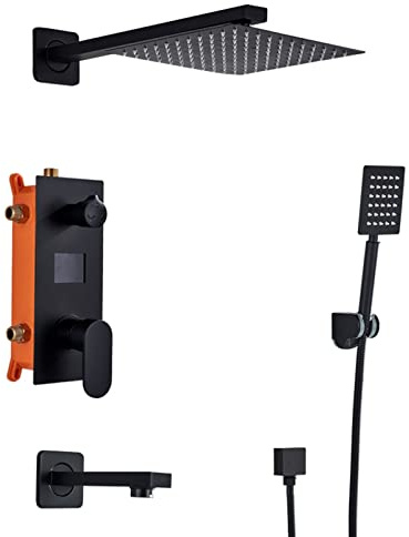 LIUWOPA Ensemble de Robinet de Douche encastré à Affichage numérique, mitigeur de Douche Noir Mat avec douchette à Main et pommeau de Douche à Effet Pluie, Couleur Unique - 16 Pouces
